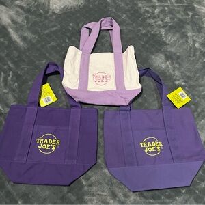 Trader Joe's Purple and Cream Tote Bag Trio 3 shades of purple